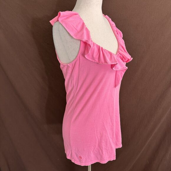LILLY PULITZER Scoop Neck Ruffle Tank Top Size Medium Pima Cotton - Picture 3 of 6